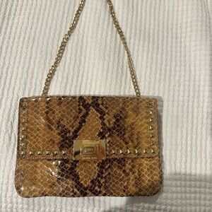 Michael Kors Brown and Gold Shoulder Bag with Snakeskin Pattern